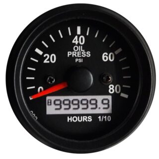 OIL PRESSURE GAUGE ELECTRONIC 0-80 PSI WITH HOUR METER